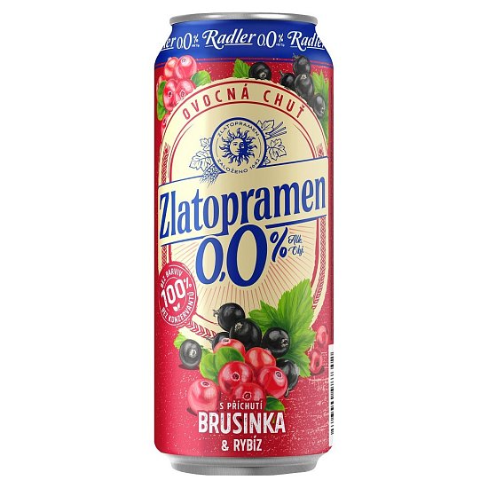 Zlatopramen Radler s příchutí brusinka a rybíz 0% 0,5l