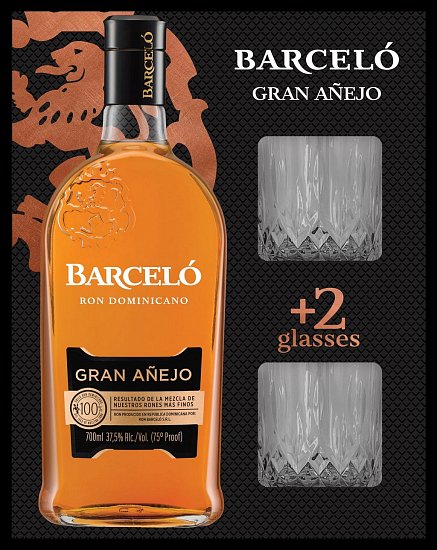 Ron Barceló Gran Añejo 37,5% 0,7l + 2x sklo